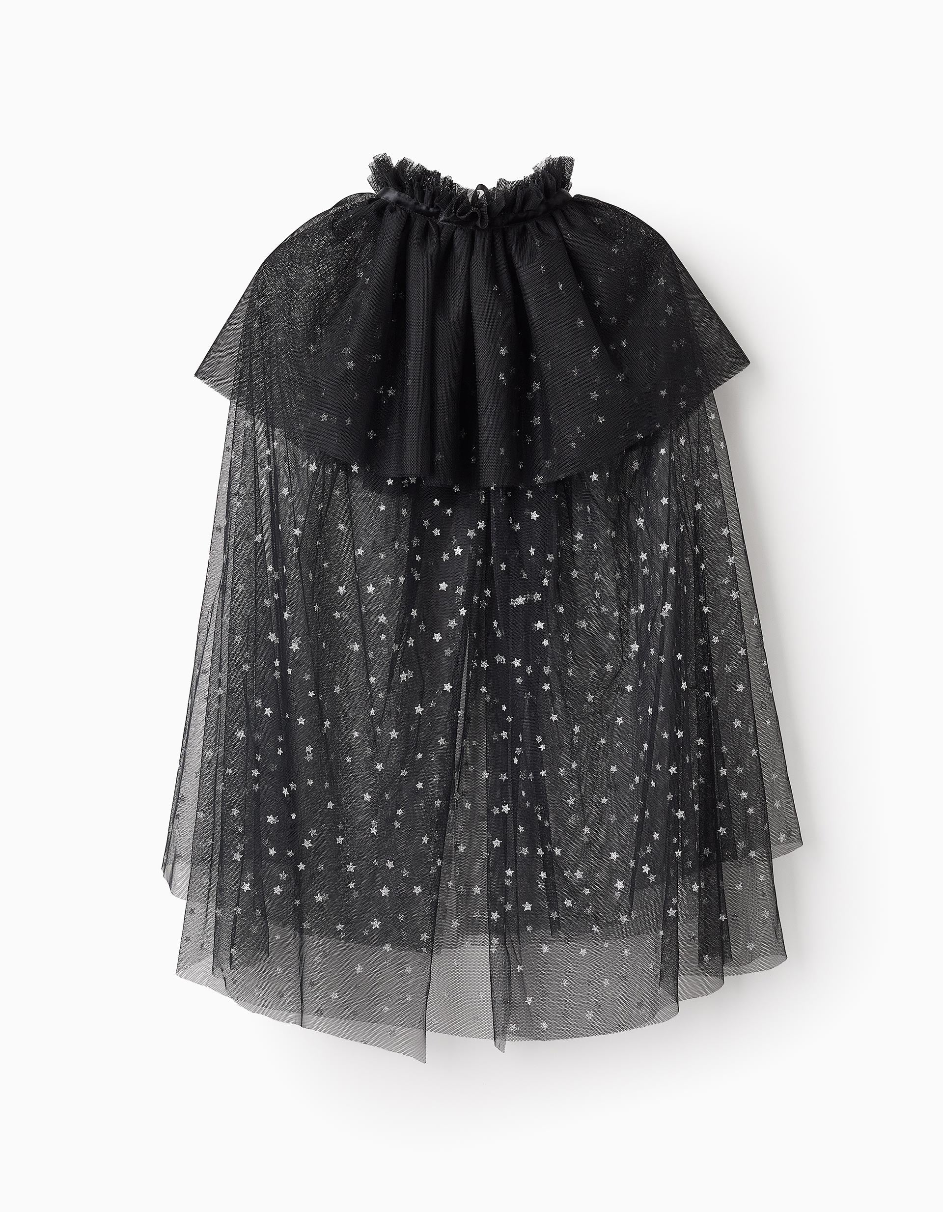 Tulle Cape with Glitter for Girls 'Halloween', Black