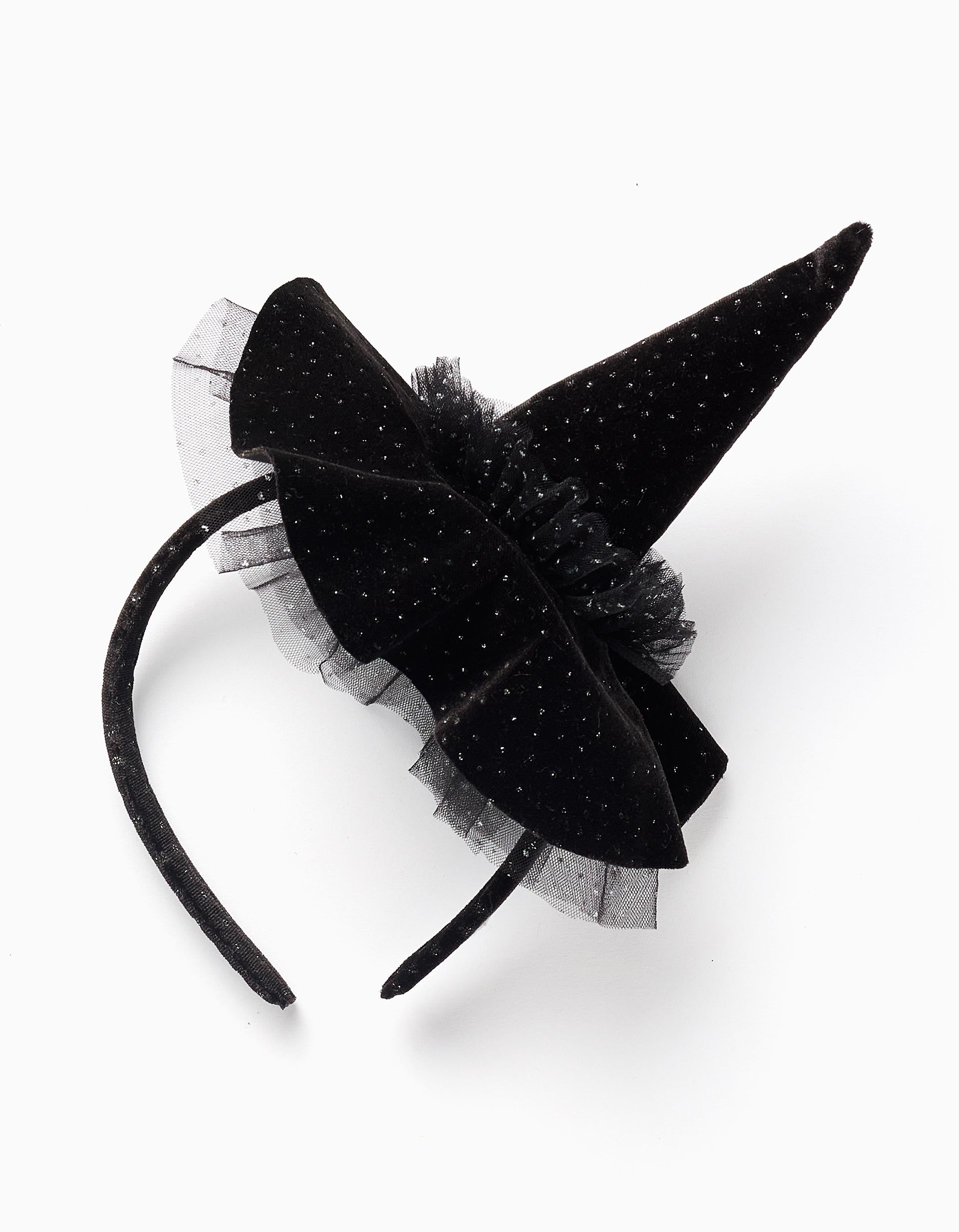 Velvet and Tulle Headband for Babies and Girls 'Witch', Black