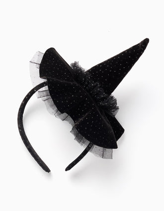 Serre-tête en Velours et Tulle pour Bébé et Fille 'Sorcière', Noir