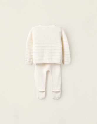 Chaqueta + Pantalón + Gorro de Punto para Recién Nacido, Blanco