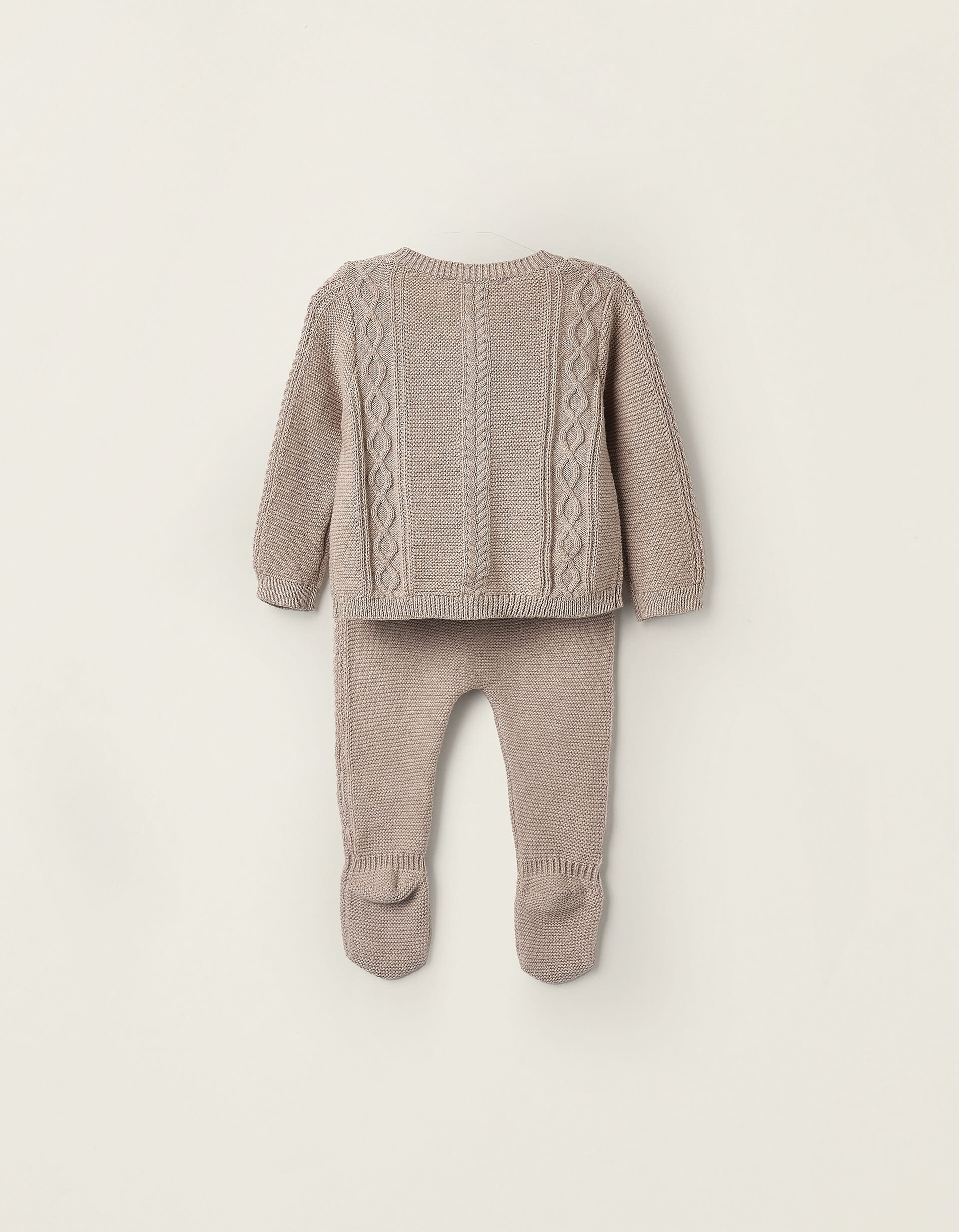 Cardigan + Trousers + Knitted Beanie for Newborns, Beige