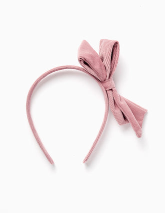 Bandolete Aveludada com Laço para Bebé e Menina, Rosa