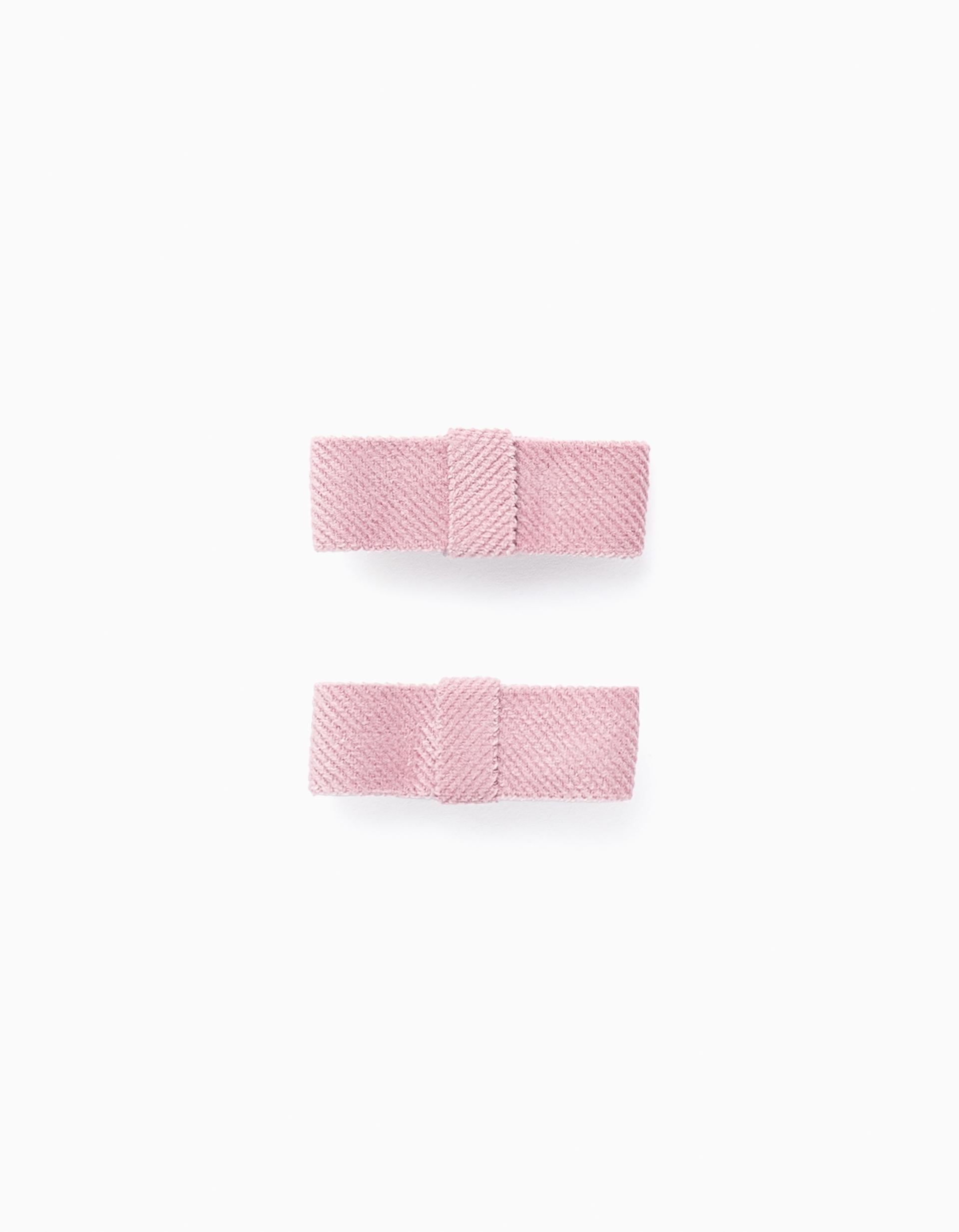 Pack 2 Pinces à Cheveux avec Noeud Velours pour Bébé et Fille, Rose