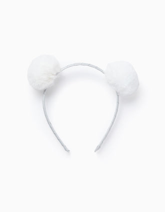 Bandolete com Pompons para Bebé e Menina, Cinza/Branco