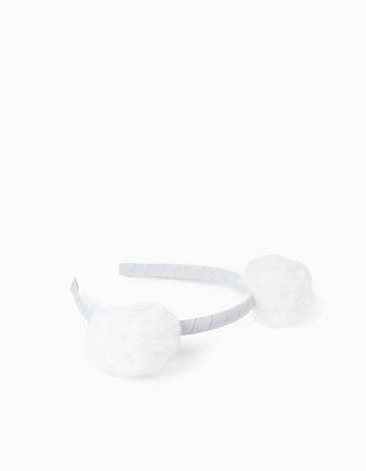 Bandolete com Pompons para Bebé e Menina, Cinza/Branco