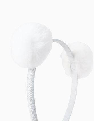 Bandolete com Pompons para Bebé e Menina, Cinza/Branco