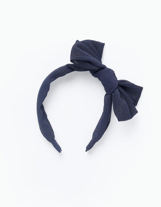 Serre-Tête avec Noeud pour Bébé et Fille, Bleu Foncé/Doré
