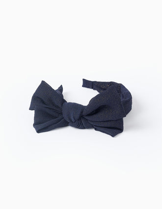 Serre-Tête avec Noeud pour Bébé et Fille, Bleu Foncé/Doré