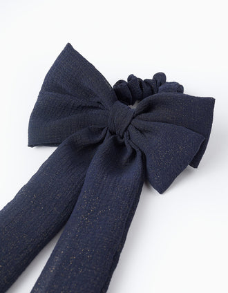 Scrunchie com Laço para Bebé e Menina, Azul Escuro/Dourado