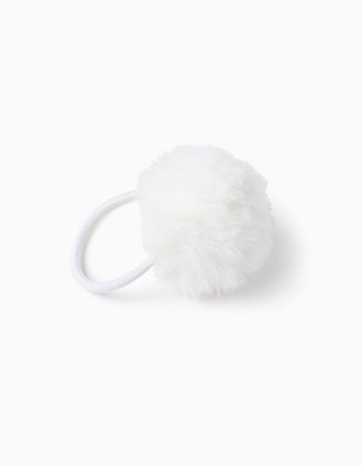 Elástico de Cabelo com Pompom para Bebé e Menina, Branco