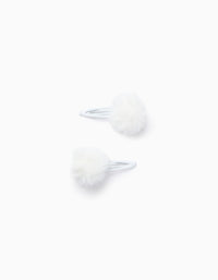 Pack 2 Horquillas con Pompones para Bebé y Niña, Blanco
