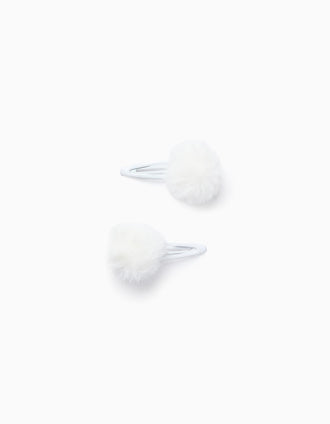 Pack 2 Horquillas con Pompones para Bebé y Niña, Blanco