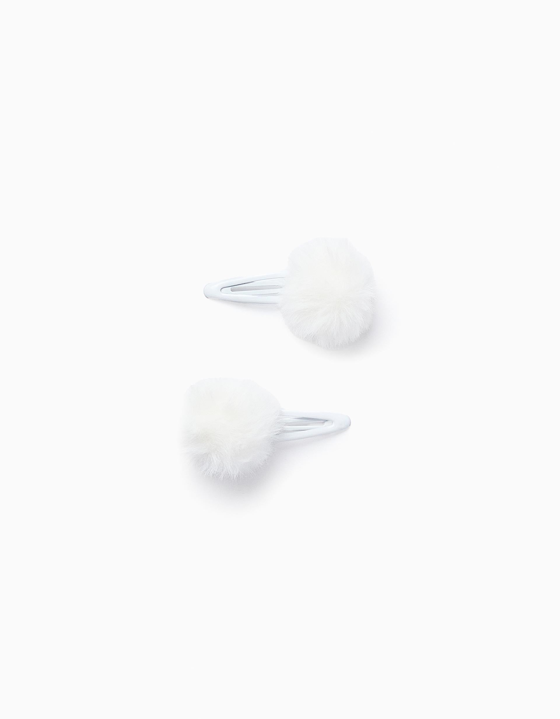 Pack 2 Pinces à Cheveux avec Pompons pour Bébé et Fille, Blanc