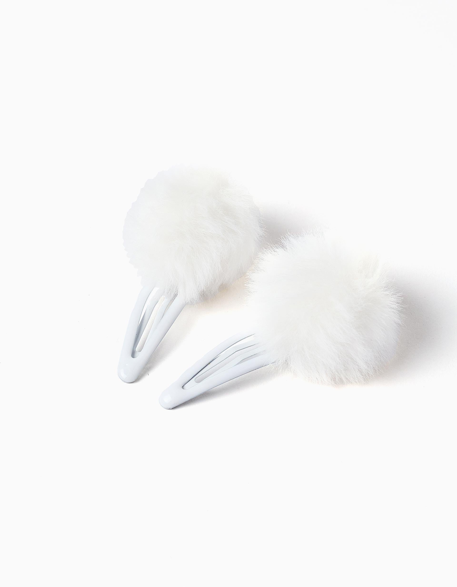 Pack 2 Pinces à Cheveux avec Pompons pour Bébé et Fille, Blanc