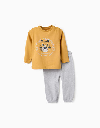 Pijama de Algodón para Bebé Niño 'Tigre', Gris/Amarillo