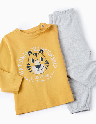 Pyjama en Coton pour Bébé Garçon 'Tigre', Gris/Jaune