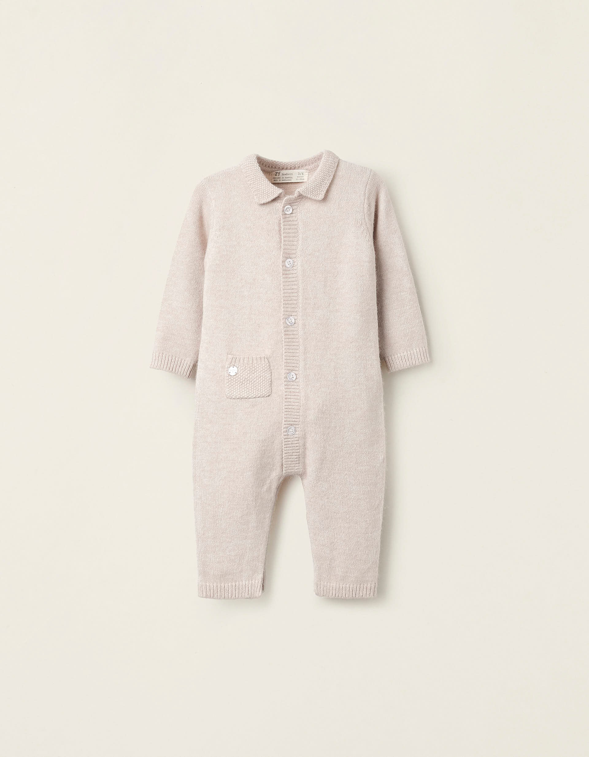 Knitted Jumpsuit for Newborns, Beige