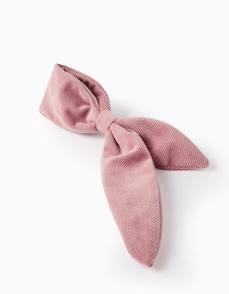 Travessão Aveludado com Laço para Bebé e Menina, Rosa