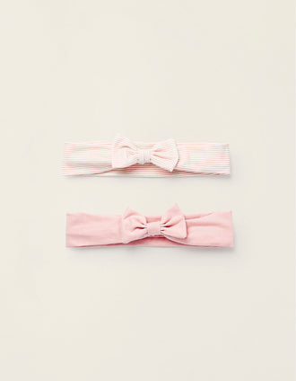 Pack 2 Bandeaux pour Cheveux en Coton pour Nouveau-née, Rose