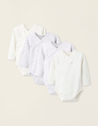 Pack 4 Bodies de Manga Larga para Bebé 'Setas', Blanco/Gris