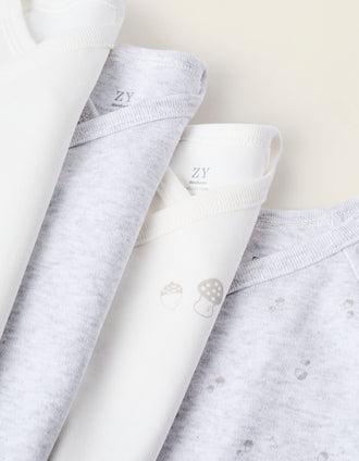 Pack 4 Bodies de Manga Comprida para Bebé 'Cogumelos', Branco/Cinza