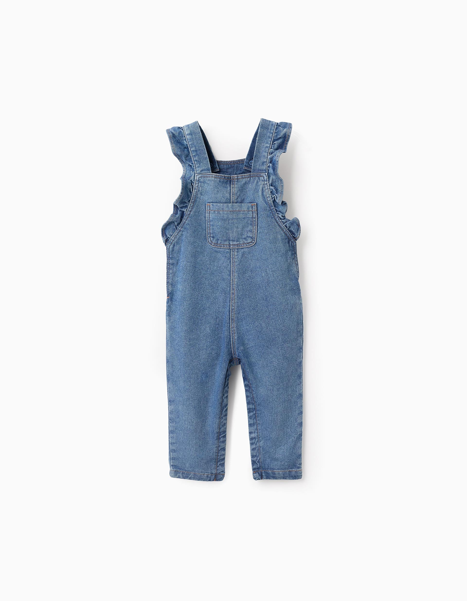 Denim Dungarees with Ruffles for Baby Girls, Blue