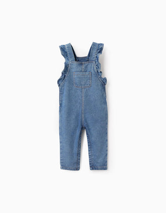 Jardineiras de Ganga com Folhos para Bebé Menina, Azul