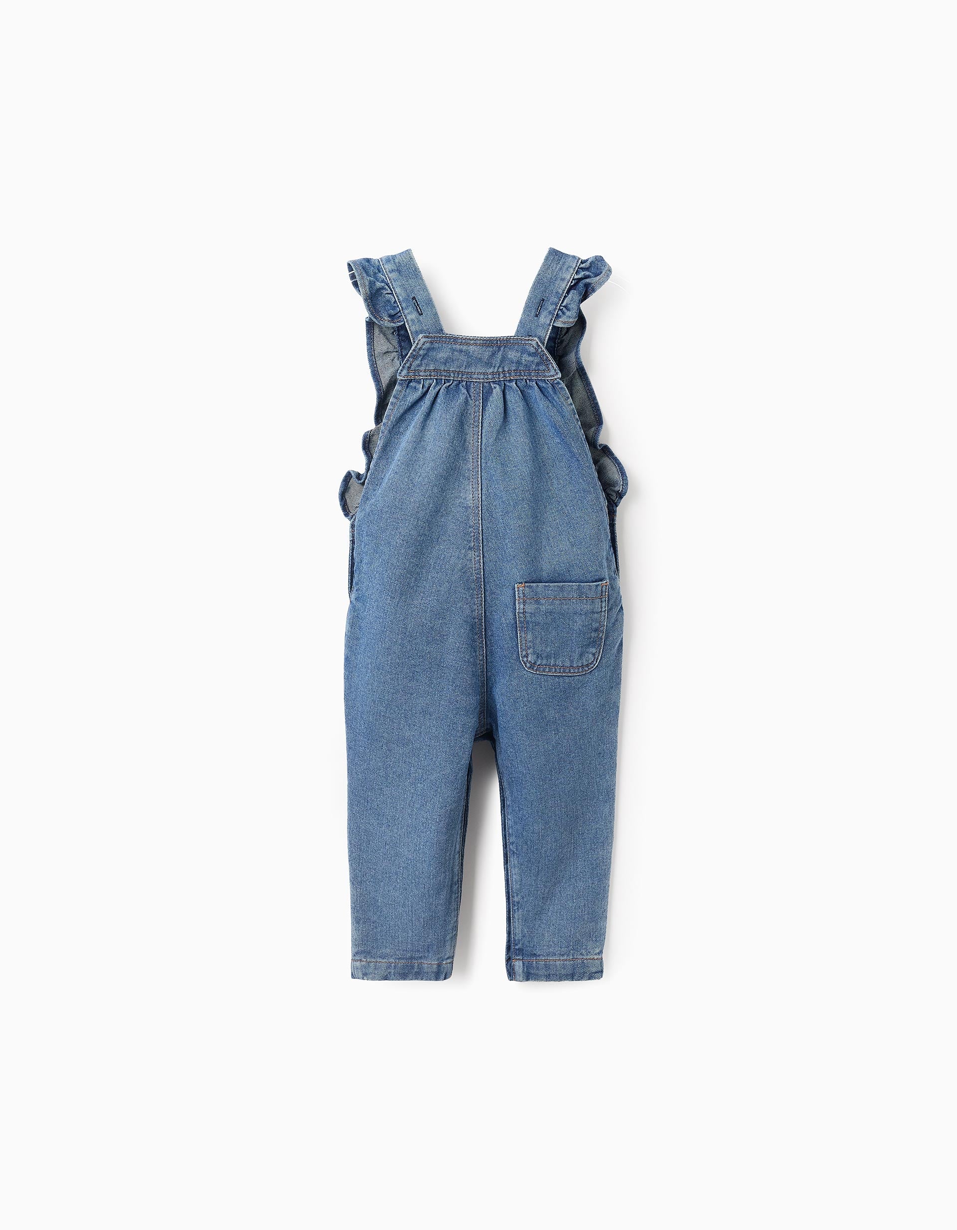 Denim Dungarees with Ruffles for Baby Girls, Blue