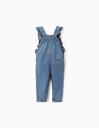 Jardineiras de Ganga com Folhos para Bebé Menina, Azul