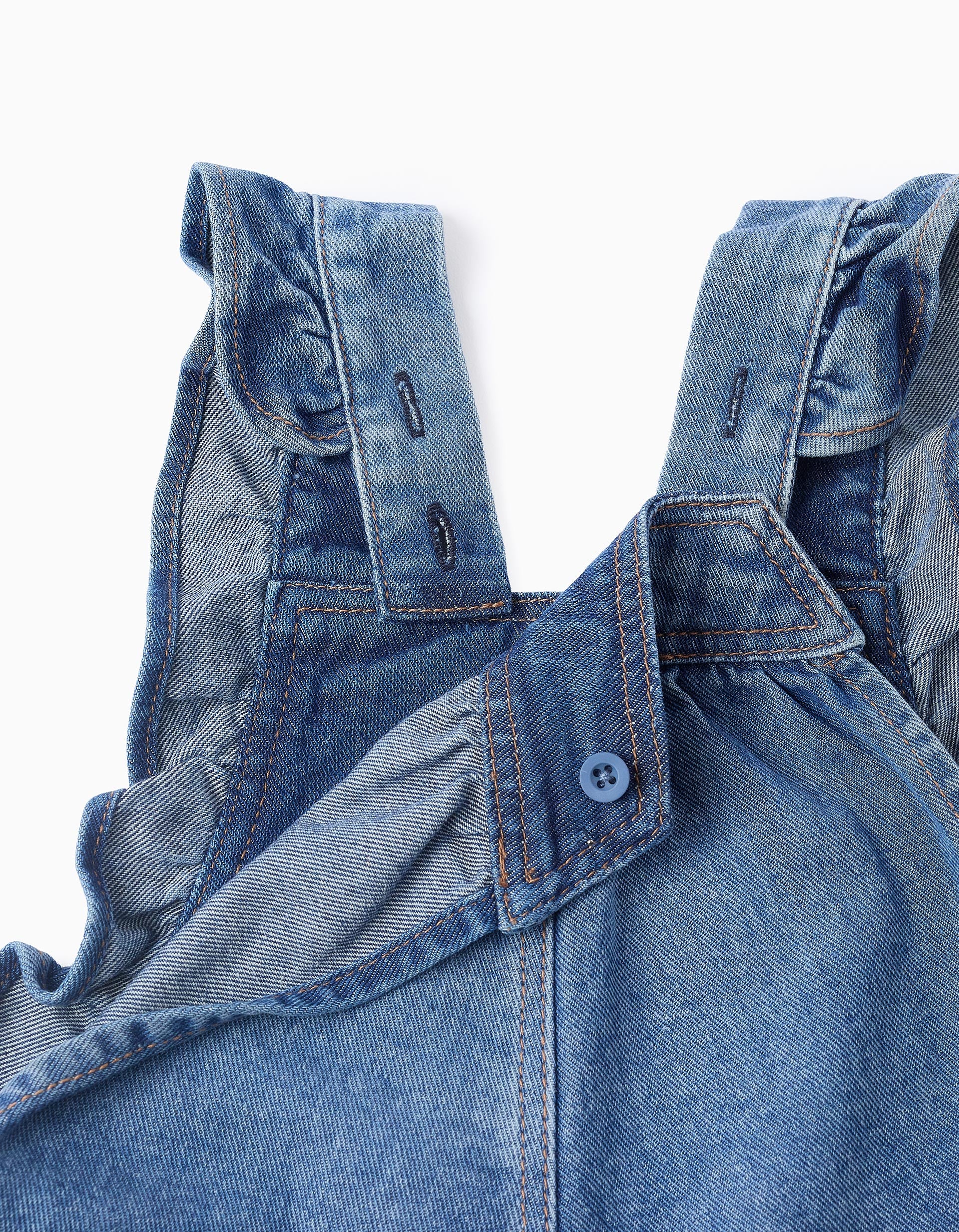 Denim Dungarees with Ruffles for Baby Girls, Blue