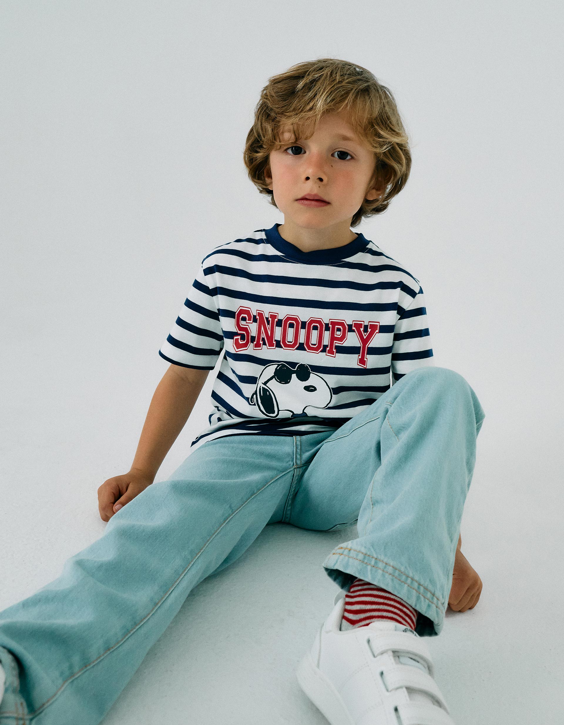 Striped T-shirt for Boys 'Snoopy', White/Blue