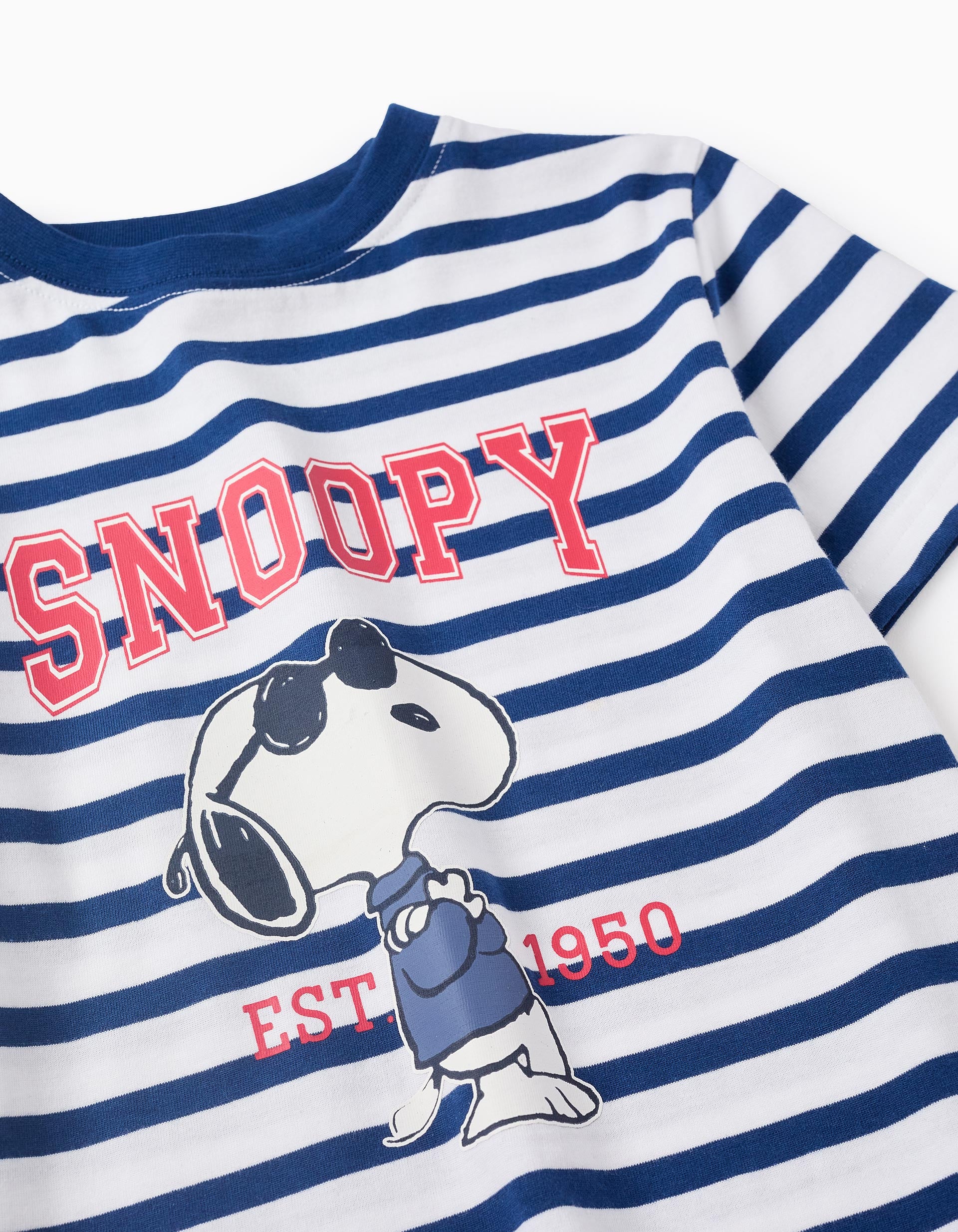 Striped T-shirt for Boys 'Snoopy', White/Blue