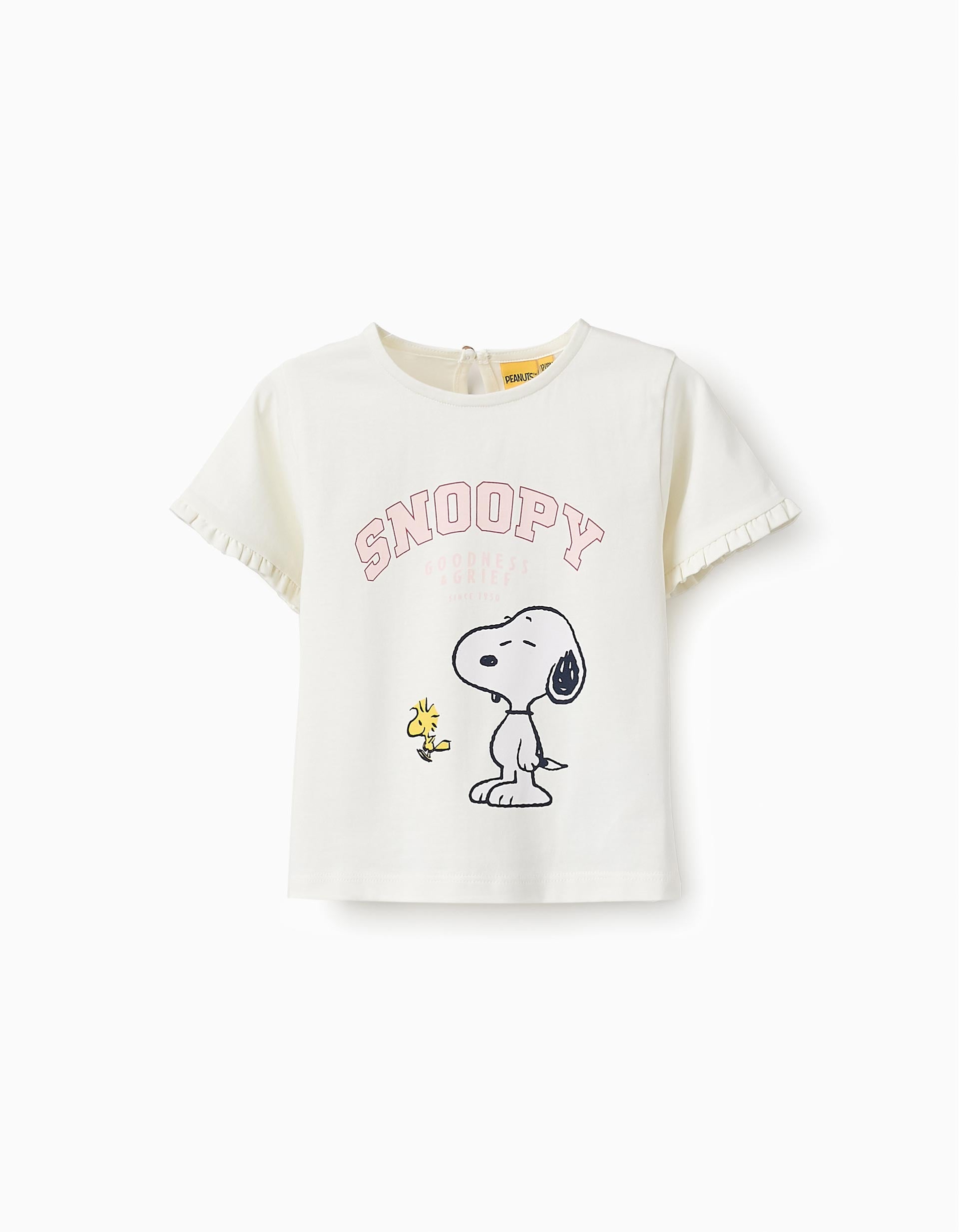 T-shirt de Cototn avec Volants pour Bébé Fille 'Snoopy', Blanc