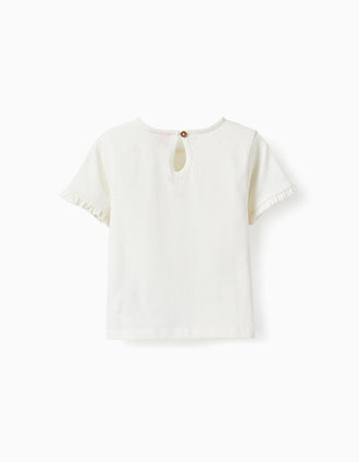 Camiseta de Algodón con Volantes para Bebé Niña 'Snoopy', Blanco