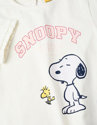 Camiseta de Algodón con Volantes para Bebé Niña 'Snoopy', Blanco