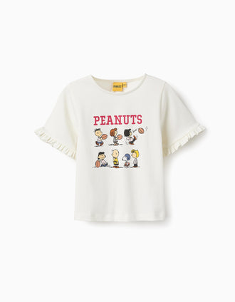 Camiseta de Algodón con Volantes para Niña 'Peanuts', Blanco