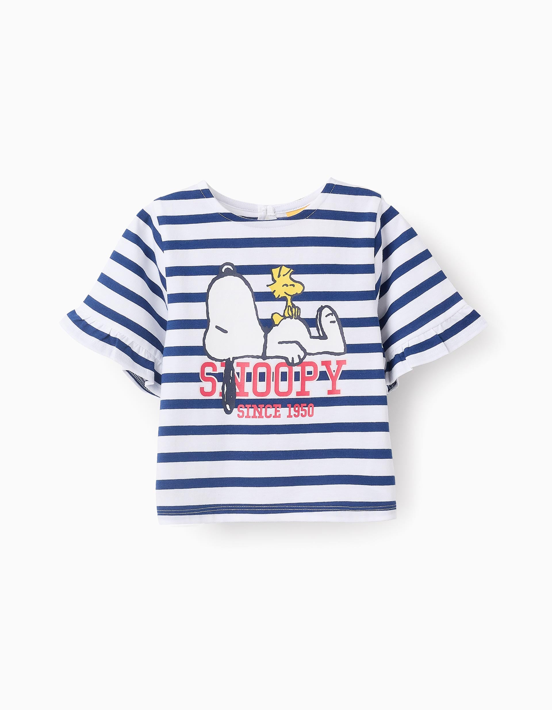 Striped T-shirt for Baby Girls 'Snoopy', White/Blue