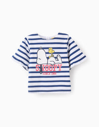 T-shirt Rayé pour Bébé Fille 'Snoopy', Blanc/Bleu