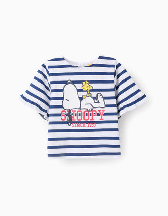 T-shirt às Riscas para Bebé Menina 'Snoopy', Branco/Azul