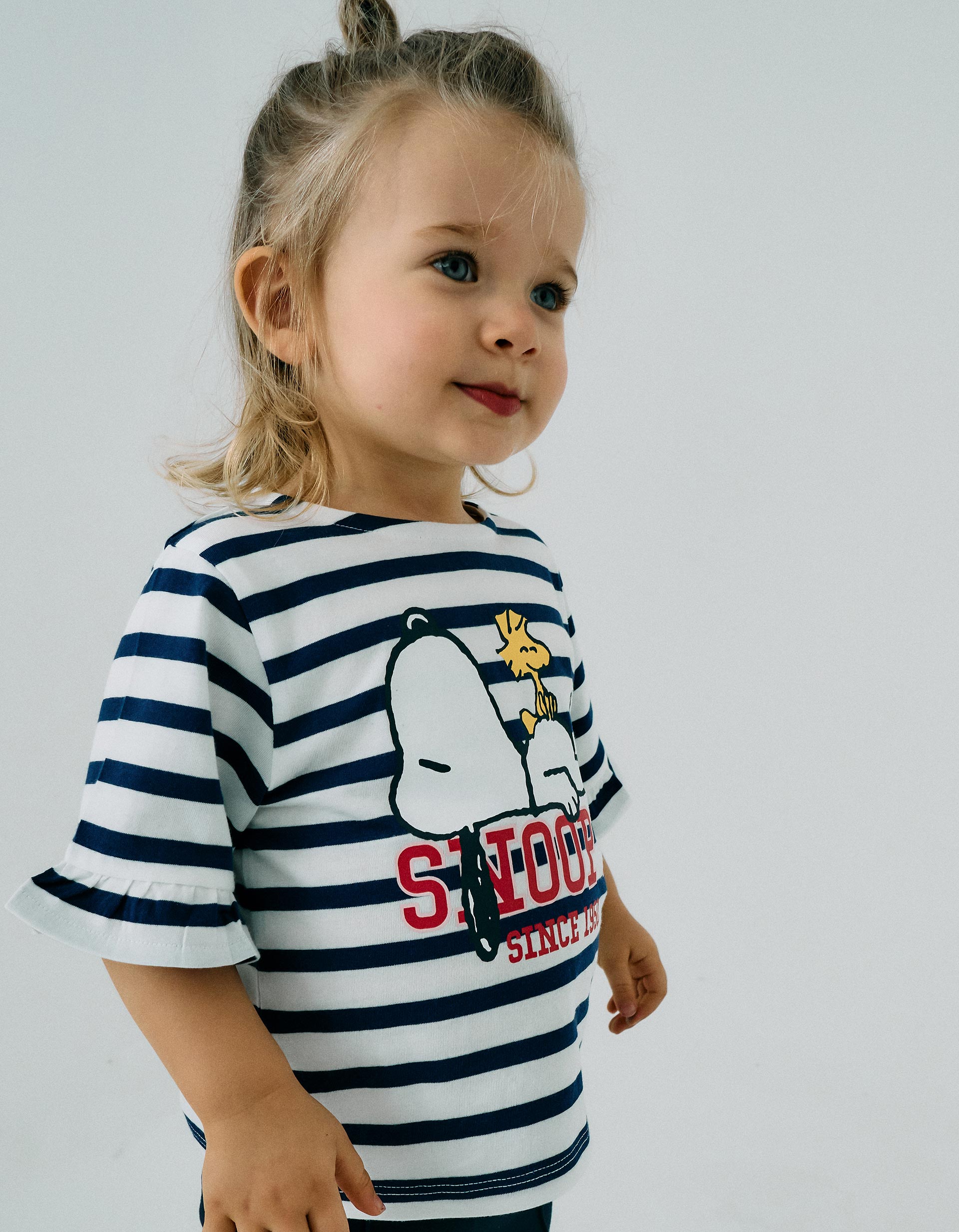 Striped T-shirt for Baby Girls 'Snoopy', White/Blue