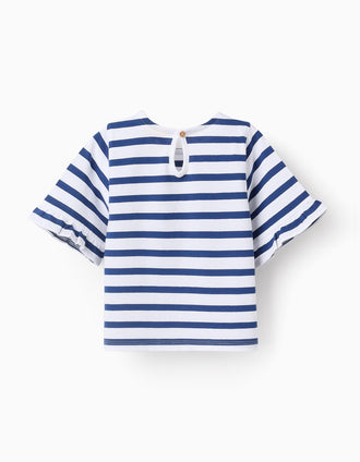 T-shirt às Riscas para Bebé Menina 'Snoopy', Branco/Azul