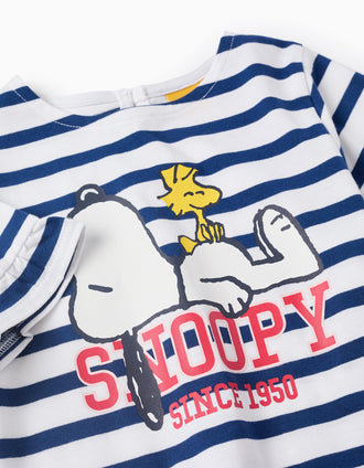Camiseta a Rayas para Bebé Niña 'Snoopy', Blanco/Azul