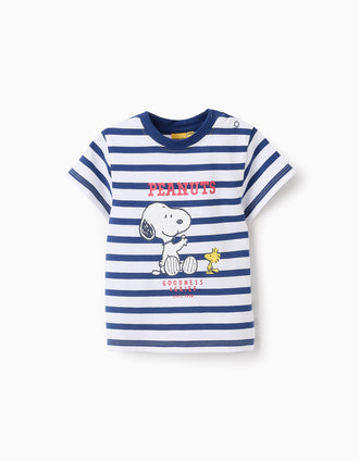 T-shirt Rayé pour Bébé Garçon 'Snoopy', Blanc/Bleu