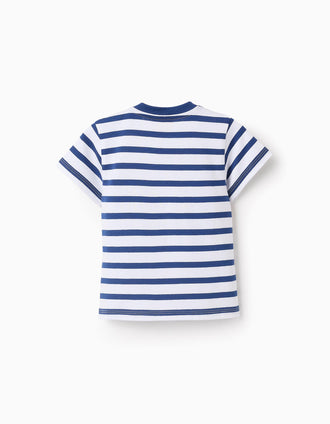 T-shirt Rayé pour Bébé Garçon 'Snoopy', Blanc/Bleu