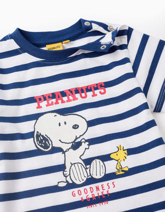 T-shirt Rayé pour Bébé Garçon 'Snoopy', Blanc/Bleu