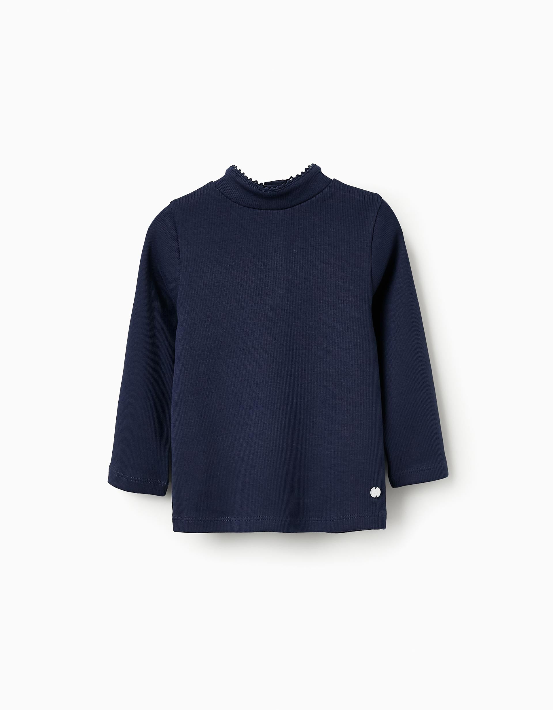 Pull Côtelé à Col Roulé pour Bébé Fille, Bleu Foncé