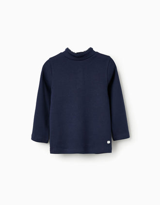 Camiseta de Cuello Alto para Bebé Niña, Azul Oscuro