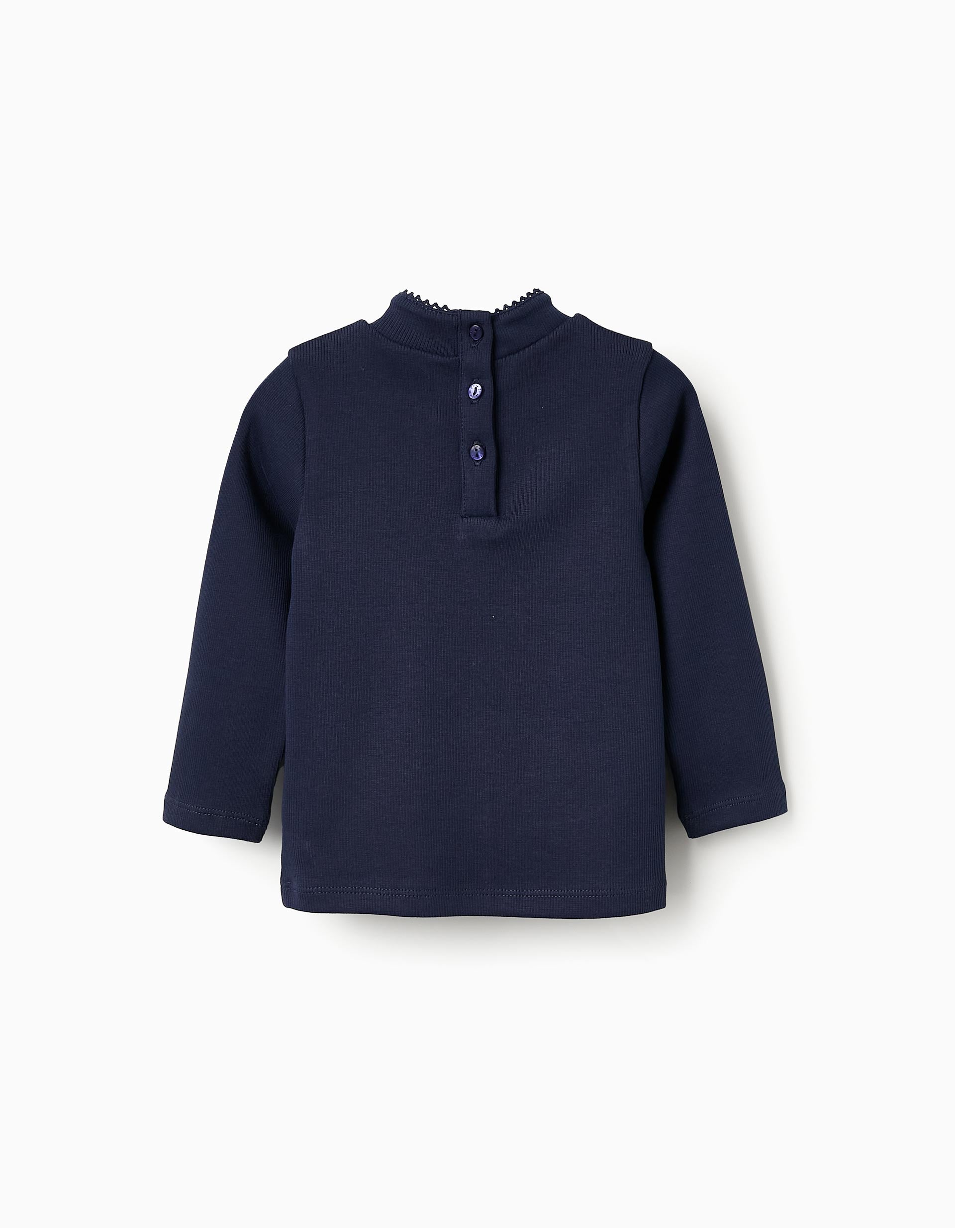 Pull Côtelé à Col Roulé pour Bébé Fille, Bleu Foncé