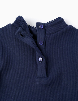 Camiseta de Cuello Alto para Bebé Niña, Azul Oscuro