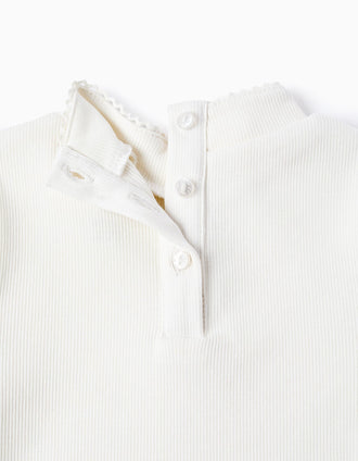 Camiseta de Cuello Alto para Bebé Niña, Blanco